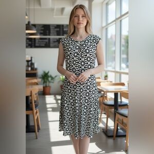 Chic Monochrome Floral Midi Dress